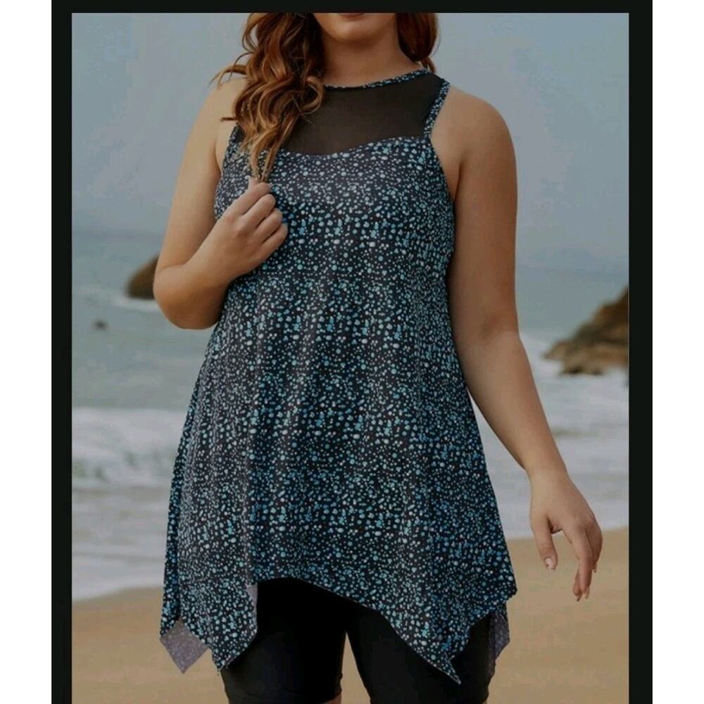 Swim 365 Curvedream Polka Dot Print Asymmetric High Neck Tankini sz24 Coastal